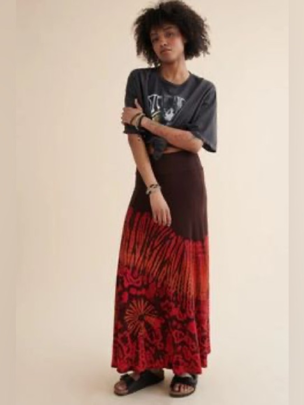 Earthbound Trading Co. Boho Tie-Dye Maxi Skirt Brown/Red Women’s Large - Picture 2 of 6
